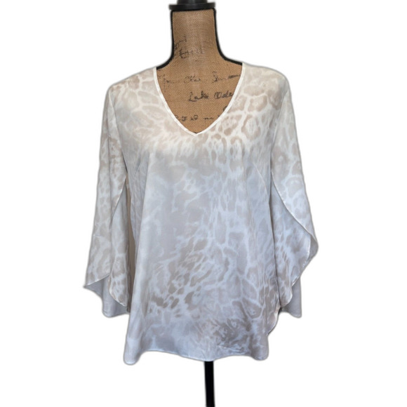Calvin Klein Tulip Flare Sleeve‎ Blouse Neutral Animal Print Blouse Size Small - Picture 1 of 5